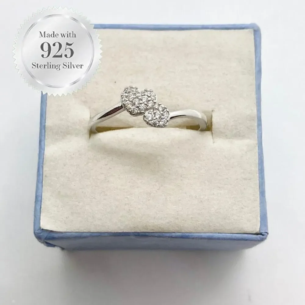 Size 7 Double Heart CZ 925 Ring